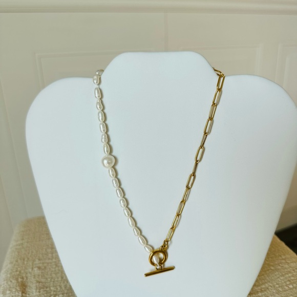 🆕Buckle chain necklace pearls Gold plated stainless steel Choker - Picture 5 of 9